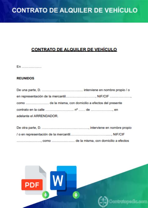 Contrato De Alquiler De Vehículo Para Descargar Word 2023