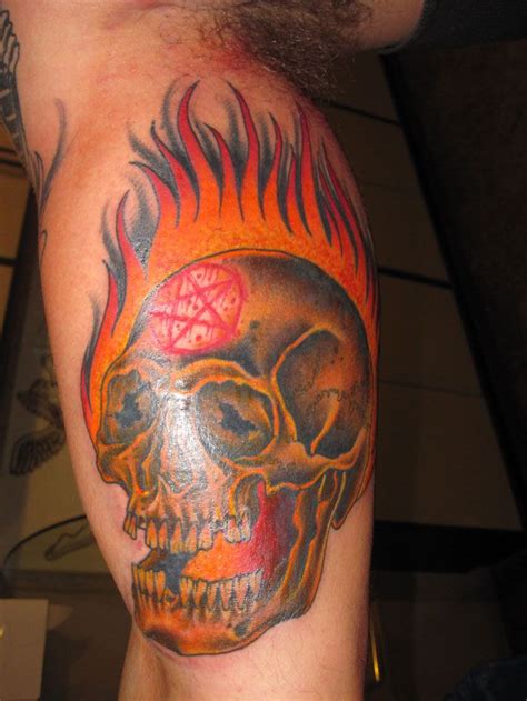 I provide bespoke tattoo designs. Inverted Pentagram Flaming Skull Tattoo
