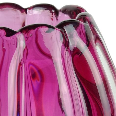 Alfredo Barbini Murano Sommerso Deep Pink Ribbed Italian Art Glass Vase For Sale At 1stdibs