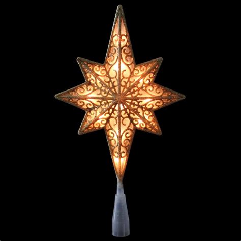 northlight  frosted star  bethlehem  gold scrolling christmas tree topper clear