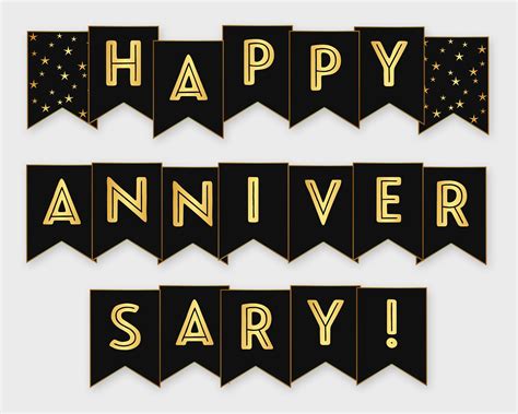 Happy Anniversary Printable Banner Black And Gold Anniversary Etsy In