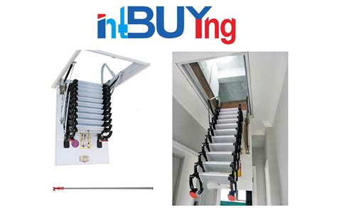 Intbuying Black Ceiling Folding Loft Ladder Attic Extension Stairs