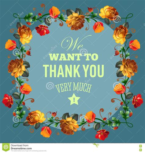 Thank You Card With Beautiful Vintage Flowers Stock
