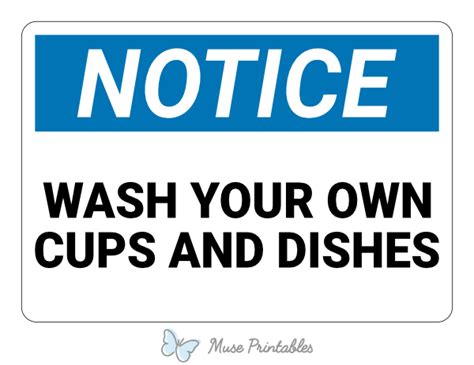 Printable Wash Your Own Cups And Dishes Notice Sign
