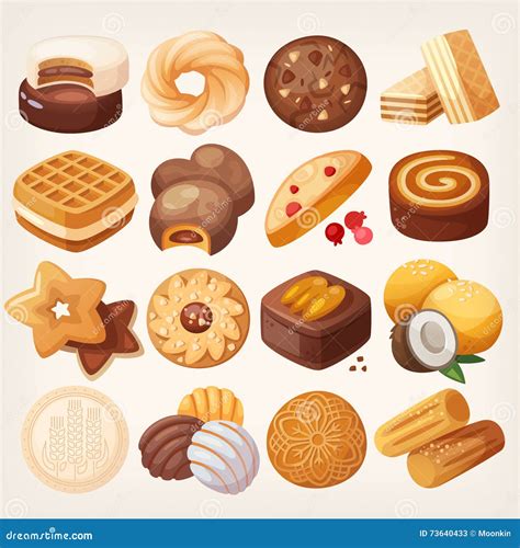 Cookies And Biscuits Icons Set Stock Vector Illustration Of Break