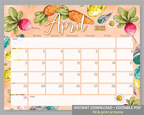 Sunday Monday Tuesday Happy Easter Day Wall Calendar April