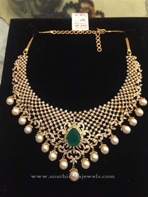 Designer Indian Diamond Necklace Set South India Jewels