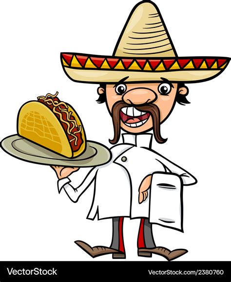 Mexican Chef With Taco Cartoon Royalty Free Vector Image