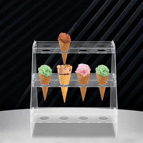 HOLES ICE Cream Cone Holder Acrylic Display Rack Party Tray Transparent Stand PicClick