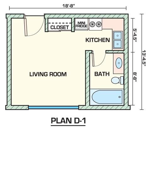1 Bedroom Studio Apartment Layout