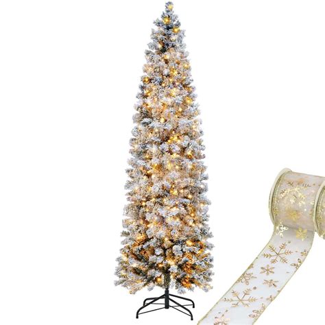 75 Ft Pre Lit Flocked Pencil Christmas Tree White 75ft For Sale