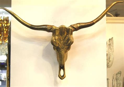 Mid Century Brass Memento Mori Longhorn Skull Sculpture At StDibs