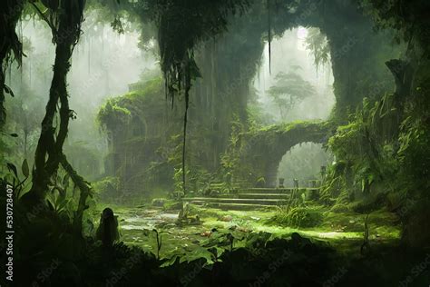 Ruins Of An Overgrown Temple Concept Art Gaming Art Background Art