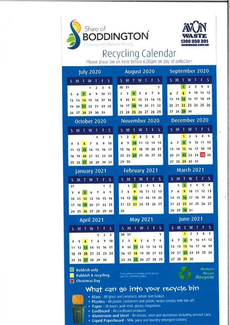 News Story Bin Recycling Calendar Shire Of Boddington