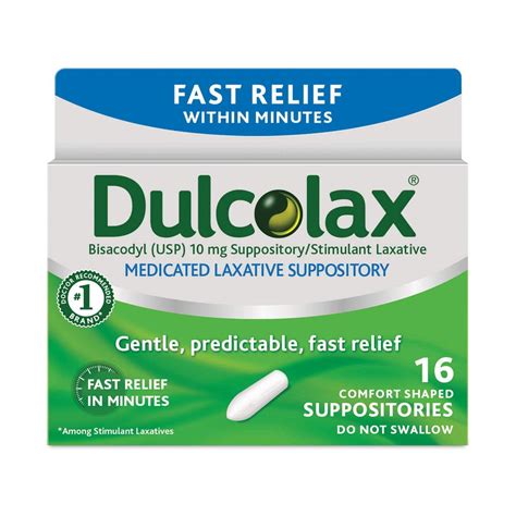Dulcolax Medicated Laxative Suppositories Fast Relief 16 Count