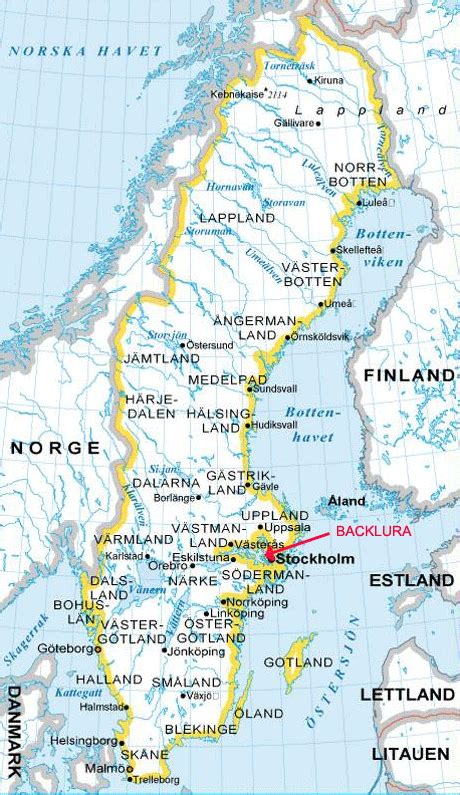 Konungariket sverige ˈkôːnɵŋaˌriːkɛt ˈsvæ̌rjɛ ()), is a nordic country in northern europe. SVERIGE - BACKLURA, resguide, fakta, karta - reseledaren.nu