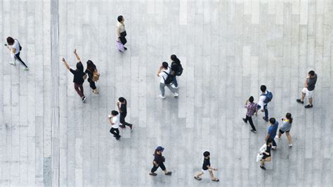 Top Aerial View Crowd Of People Walking On Business Street Pedestrian