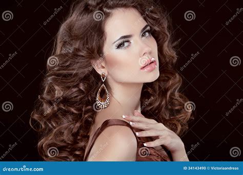 Gewelltes Haar Schöne Sexy Brunette Frau Gesundes Langes Brown Haar