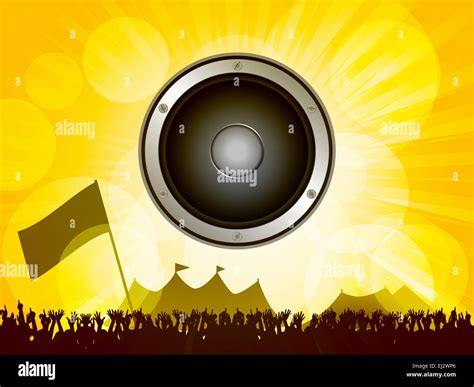 Festival Scene With Crowd And Big Speaker On Summer Background Stock