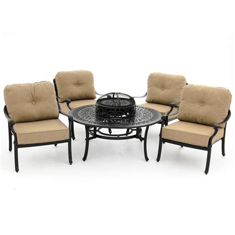 Rosedown 5 Piece Cast Aluminum Patio Fire Pit Seating Set By Lakeview