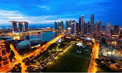 Singapore Night Town Panorama Asia Sky Cityscape
