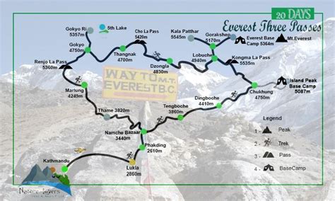 Everest Adventure Three Passes Trekking Map Trekking Everest Map