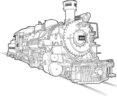 Dandsng 482 Steam Engine Line Art Tech Illustration On Behance Train
