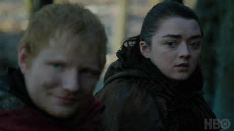He was seen performing a brand new song (it wasn't quite as catchy as shape of you tbh) but it impressed arya stark, who came across ed with a group of lannister soldiers. Game of Thrones: Season 7 Episode 1 Clip: Arya and Ed ...