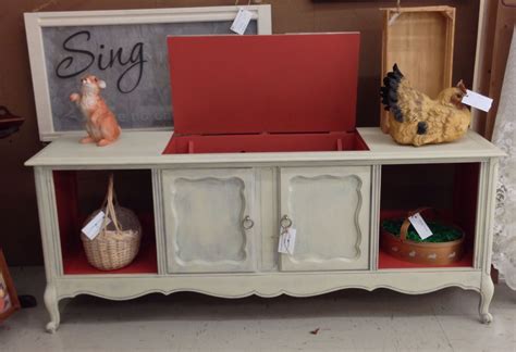 One (or two) old free standing speakers, the bigger the better.… Vintage console stereo cabinet repurposed as a credenza ...