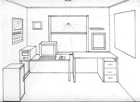 1 Point Perspective Drawing Room One Point Perspective Room Sketch In