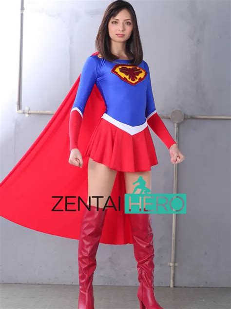 Hot Sexy Women S Superhero Spandex Bodysuits Blue Red Supergirl Lady Zentai Catsuit Movie