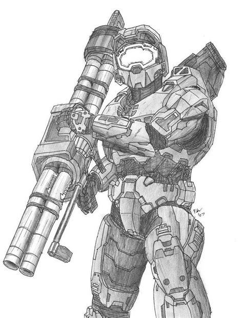 A Sketch Of The Master Chief From The Halo Franchise Halo Dibujo