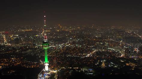 Aerial Korea Seoul April 2017 Seoul Tower Night Stock Video Footage