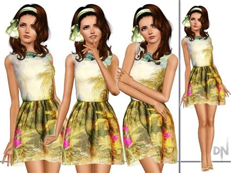 Custom Sims 3 Green Multi Printed Cotton Silk Dress