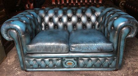 Antique Blue Leather 2 Seater Chesterfield Sofa In Limavady County