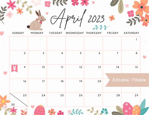 Fillable April 2023 Calendar Printable Cute Spring And Summer Etsy Denmark
