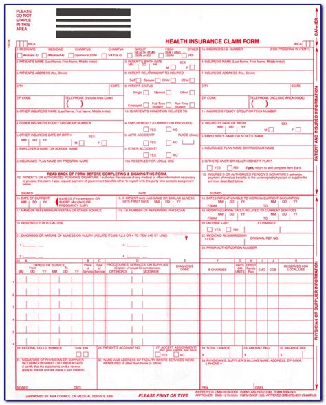 Cms 1500 Claim Form Fillable Download Free Form Resume Examples