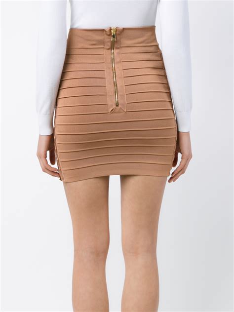 Lyst Balmain Lace Up Bodycon Skirt In Brown