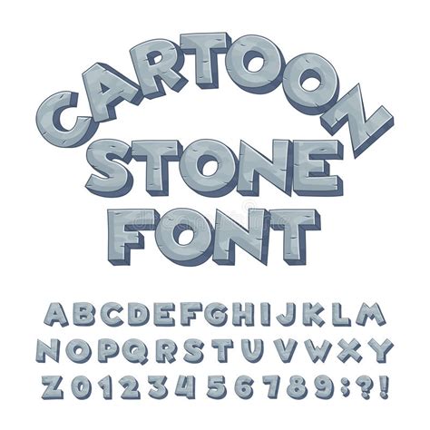 Cartoon Stone Alphabet Font Type Letters Numbers Symbols Stock