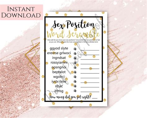 Bachelorette Party Game Sex Position Word Scramble Printable Etsy