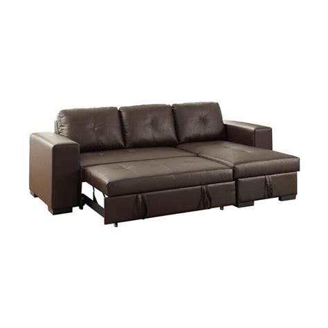 Poundex Bobkona Nathan Faux Leather Sectional With Pull Out Bed In The
