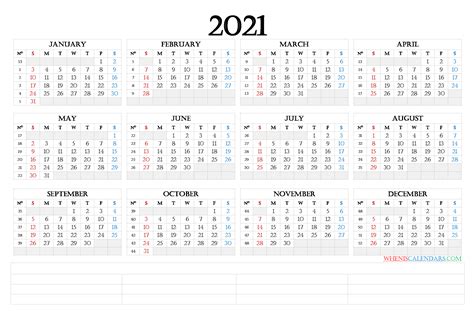 Monthly Calendar 2021 Example Calendar Printable