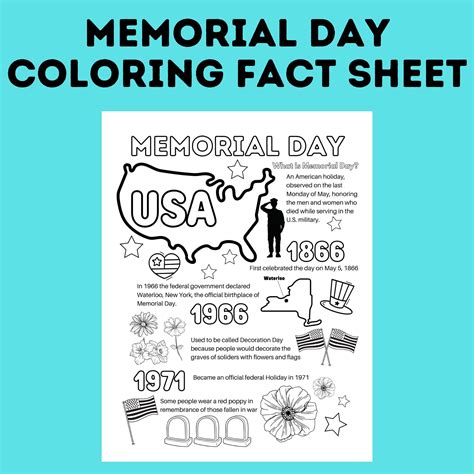 Memorial Day Printable Memorial Day Fact Sheet Memorial Etsy