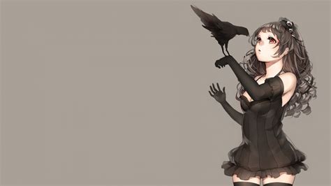 1920x1080 Px Anime Anime Girls Birds Black Hair Crow