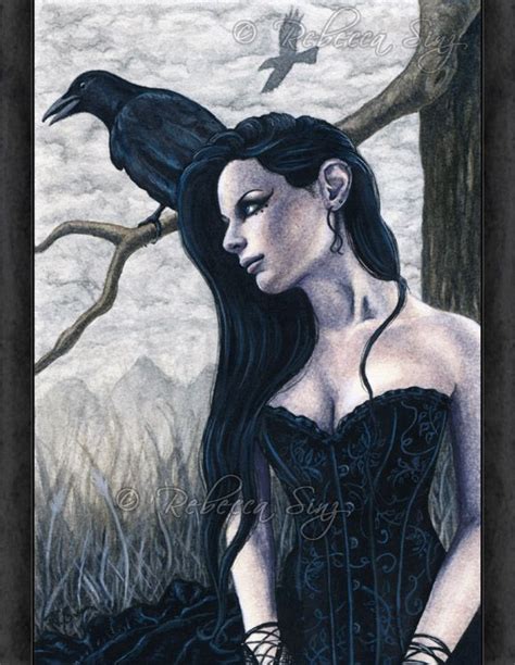 Gothic Fantasy Art Medium Size Print Raven Crow Tree Woman Corset