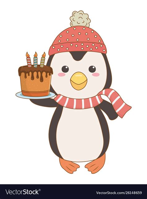 Penguin Cartoon With Happy Birthday Icon Design Vector Image