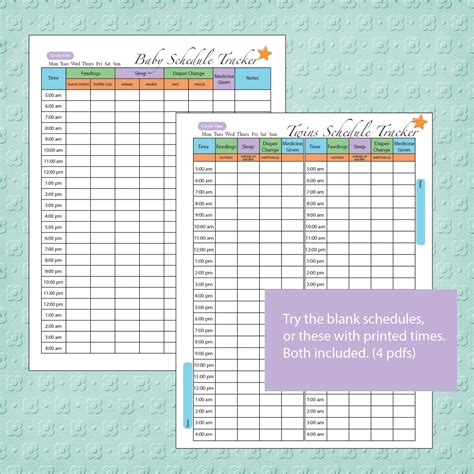 Printable Baby Schedule Tracker And Twins Schedule Tracker Etsy