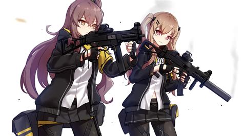 Girls Frontline Two Girls With Ump45 And Ump9 With White