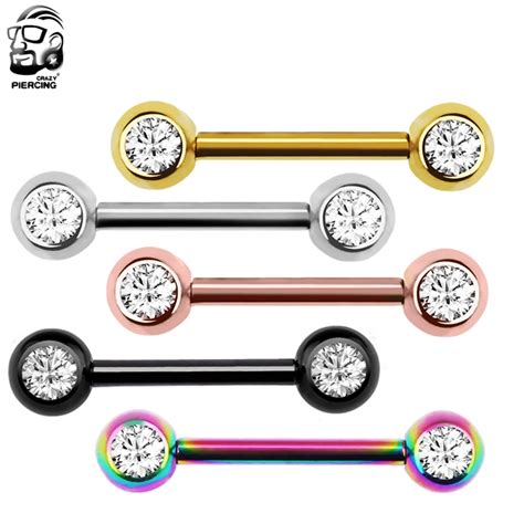 1pc titanium double disco ball tongue ring nipple rings stainless steel barbells cartilage ear