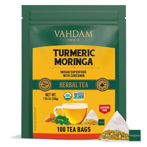 turmeric moringa herbal tea tisane 100 count vahdam® usa